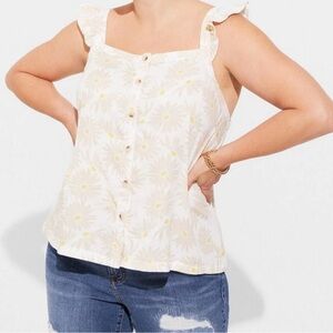 Torrid Double Gauze Ruffle Button Front Tank Top Floral Plus Size 5 #E75432 NWT
